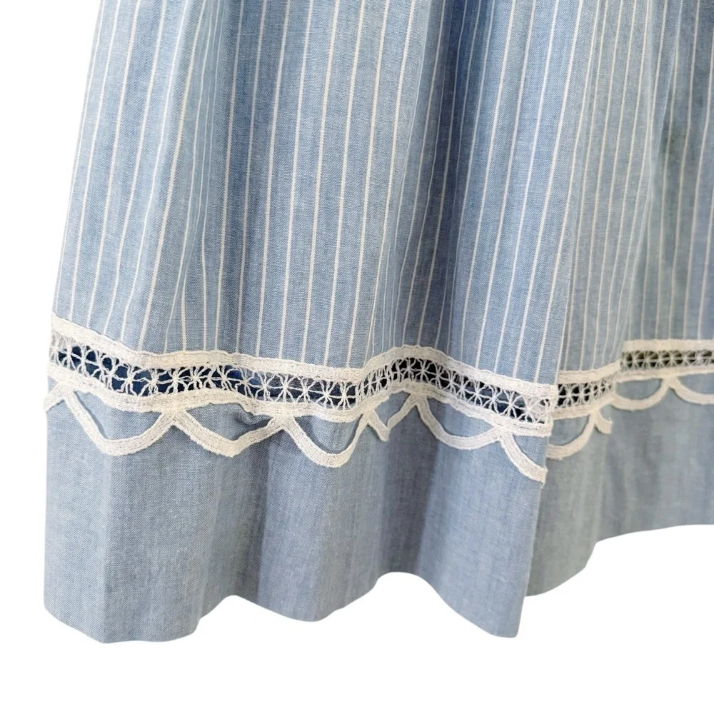 Cottagecore Vintage 70s 80s Skirt Blue & White Stripes Midi California Girl 12
